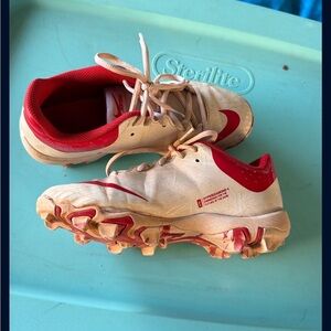 Kids Red and White Nike Softball cleats